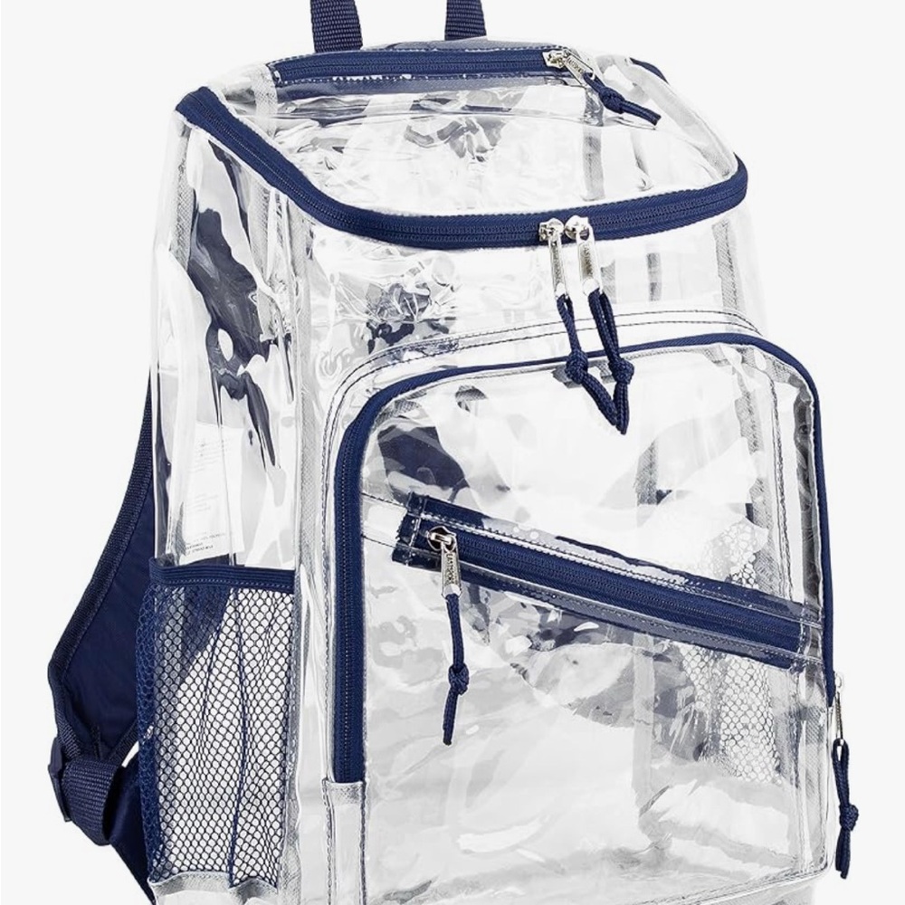 Clear Backpack with Navy Accents